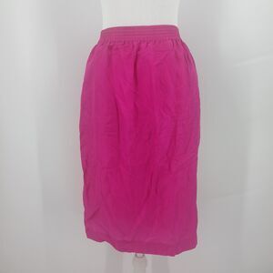womans vintage color fx 100% silk hot pink midi skirt with pockets 80s aesthetic